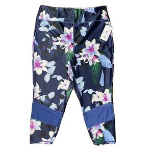 NWT Nine West Plus Size Women Blue Active Mesh Workout Leggings High Waist 3XL